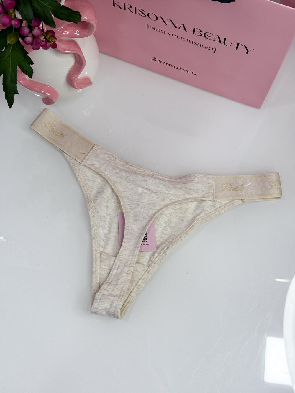 Трусики Logo Cotton High-Leg Thong розмір S меланж з лого собачкою 