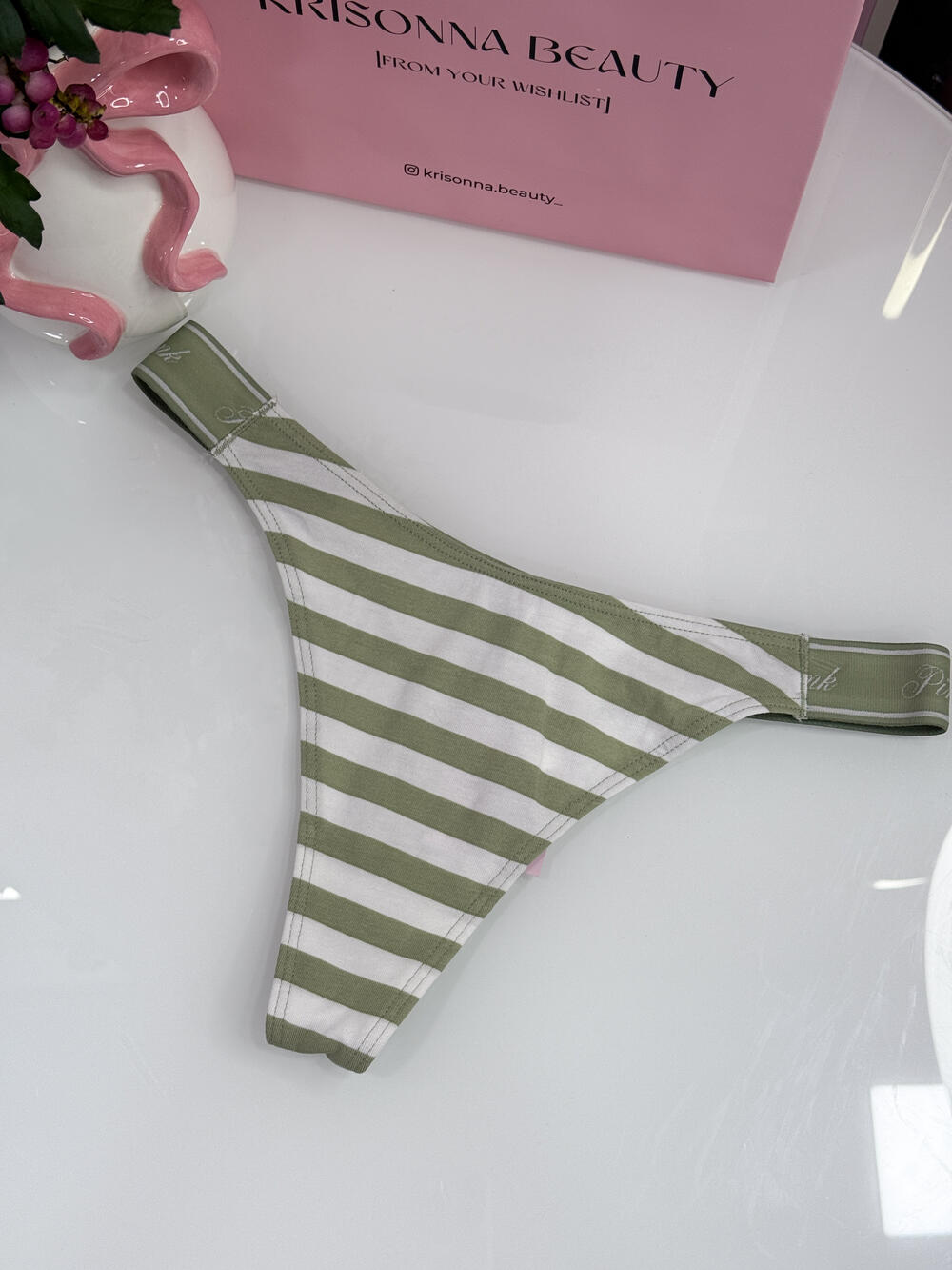 Трусики Logo Cotton High-Leg Thong розмір S хакі з білою смужкою 