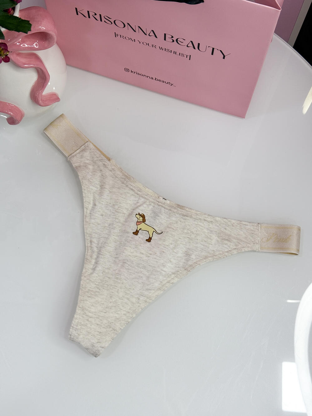 Трусики Logo Cotton High-Leg Thong розмір S меланж з лого собачкою 