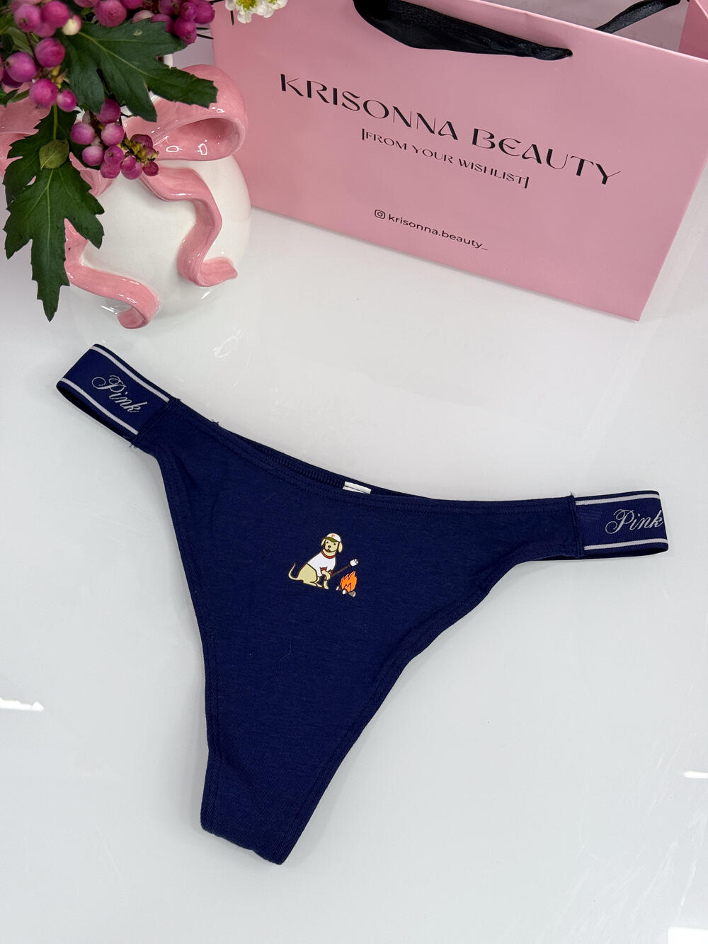Трусики Logo Cotton High-Leg Thong розмір S сині з лого собачкою 