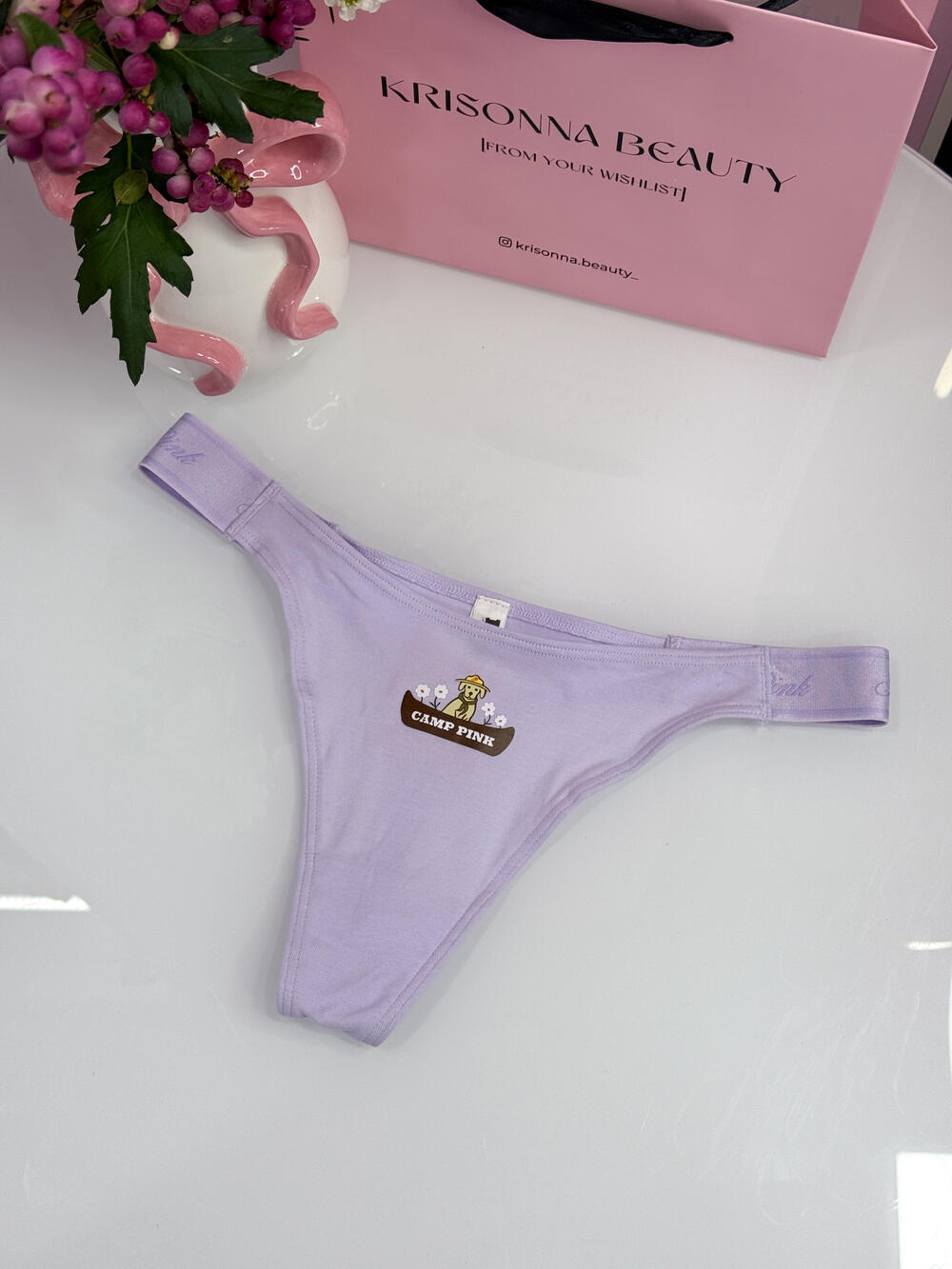 Трусики Logo Cotton High-Leg Thong розмір S лавандові з лого собачкою 