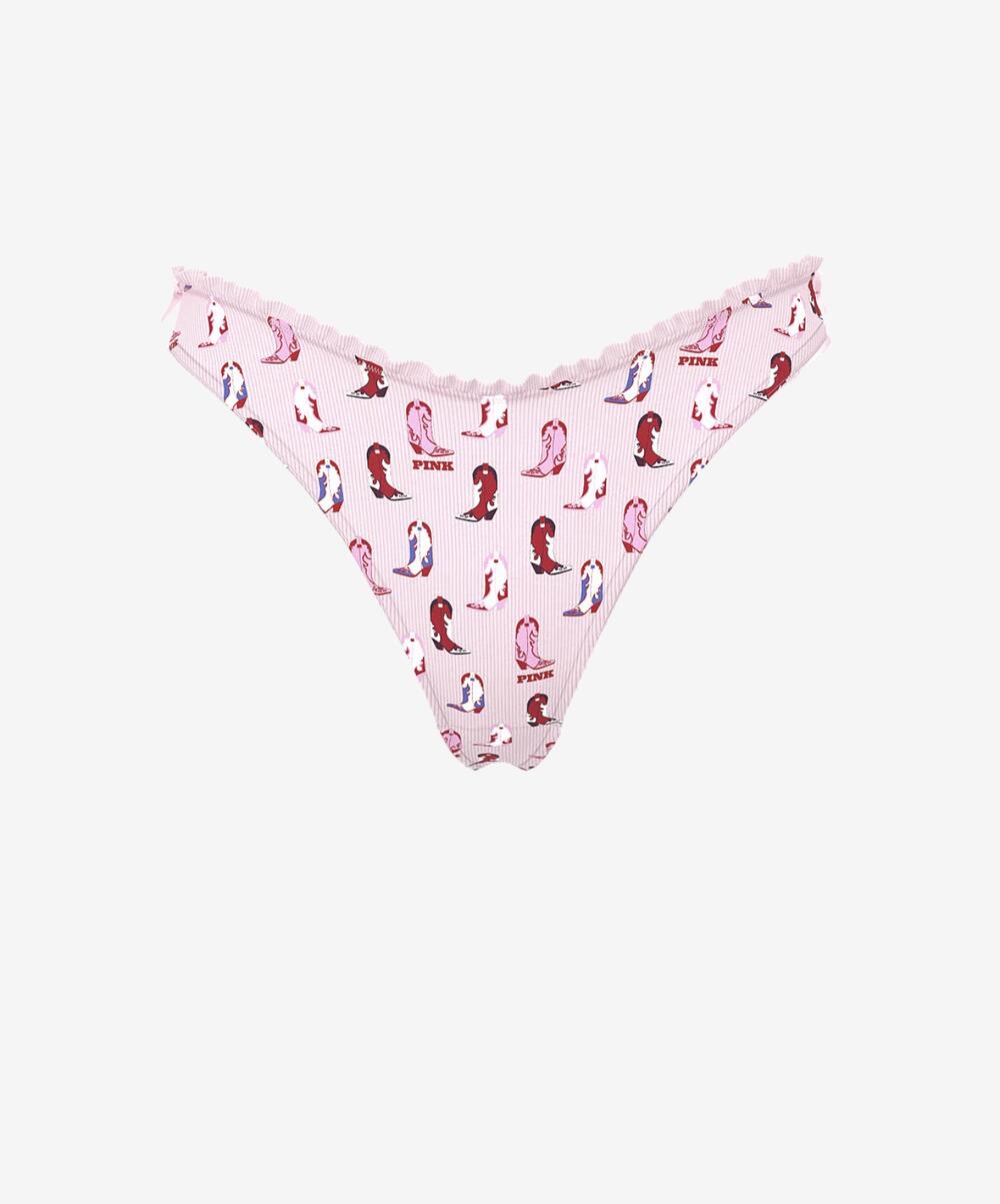 Трусики Cotton Side-Tie Thong Panty розмір S Pink Tulip Cowboy Boots Print Side 
