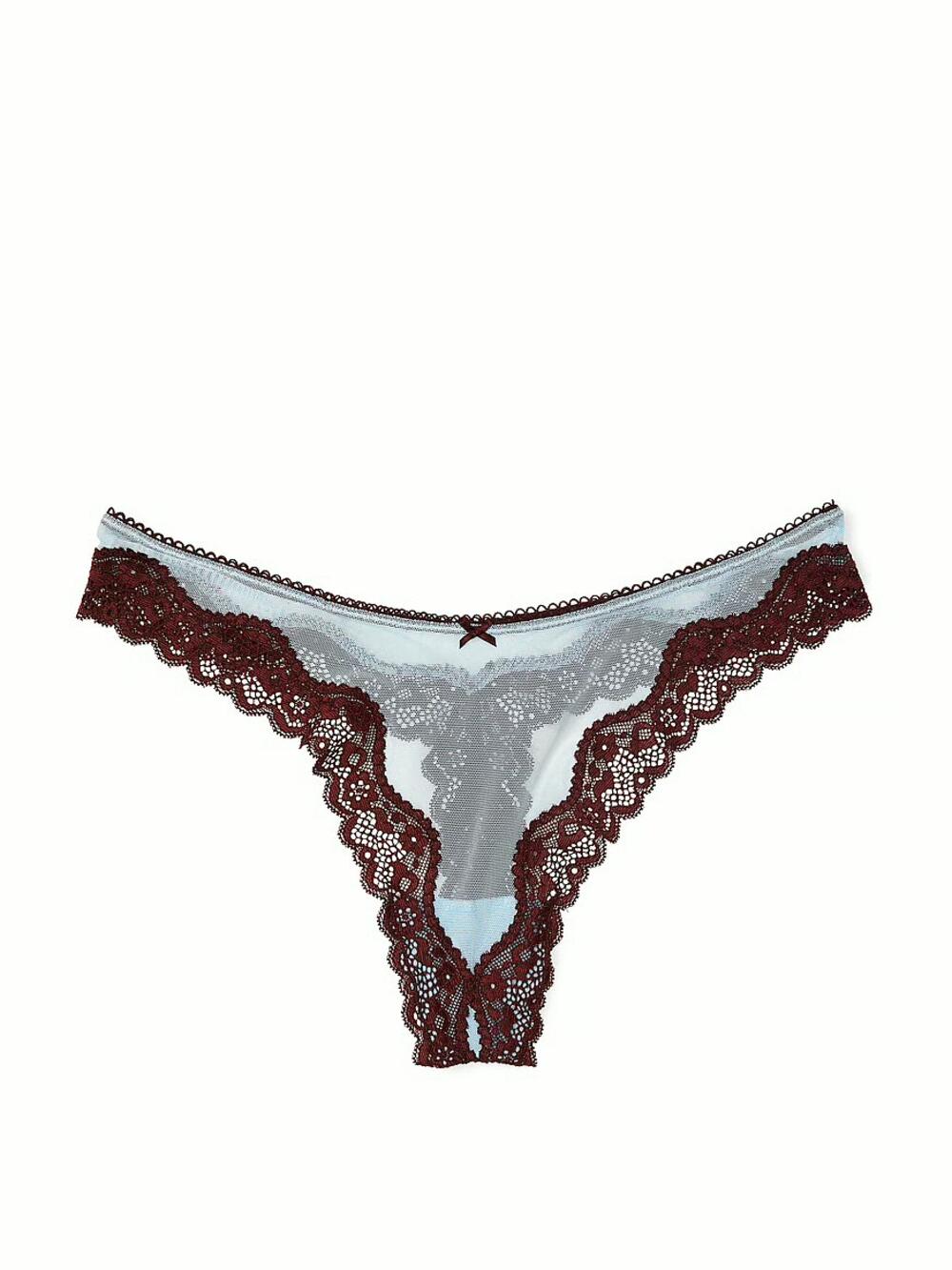 Tease Mesh Lace-Trim High-Leg Thong Panty розмір S Light Blue (72LL) 