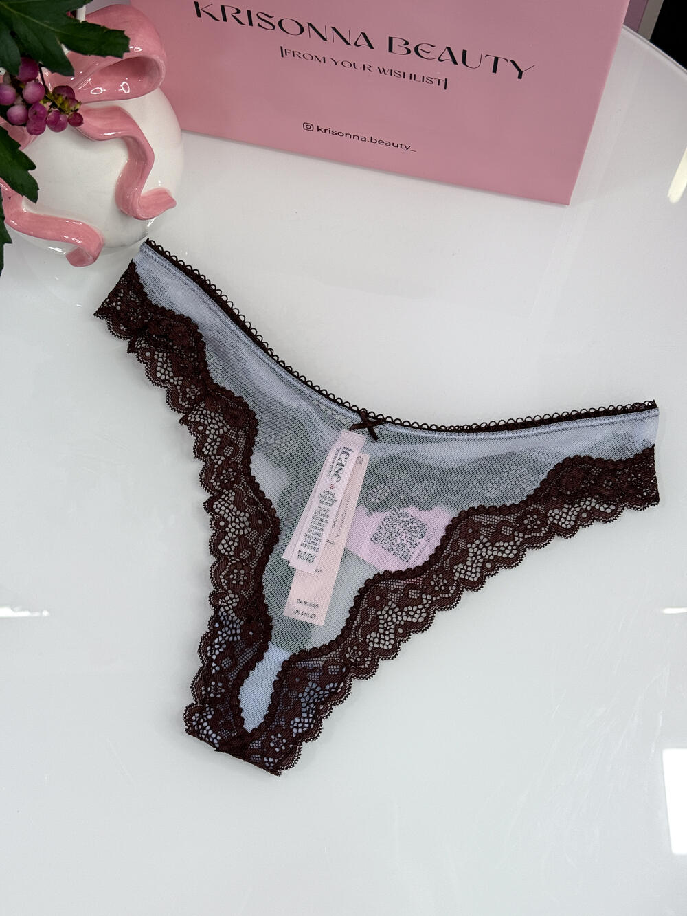 Tease Mesh Lace-Trim High-Leg Thong Panty розмір S Light Blue (72LL) 