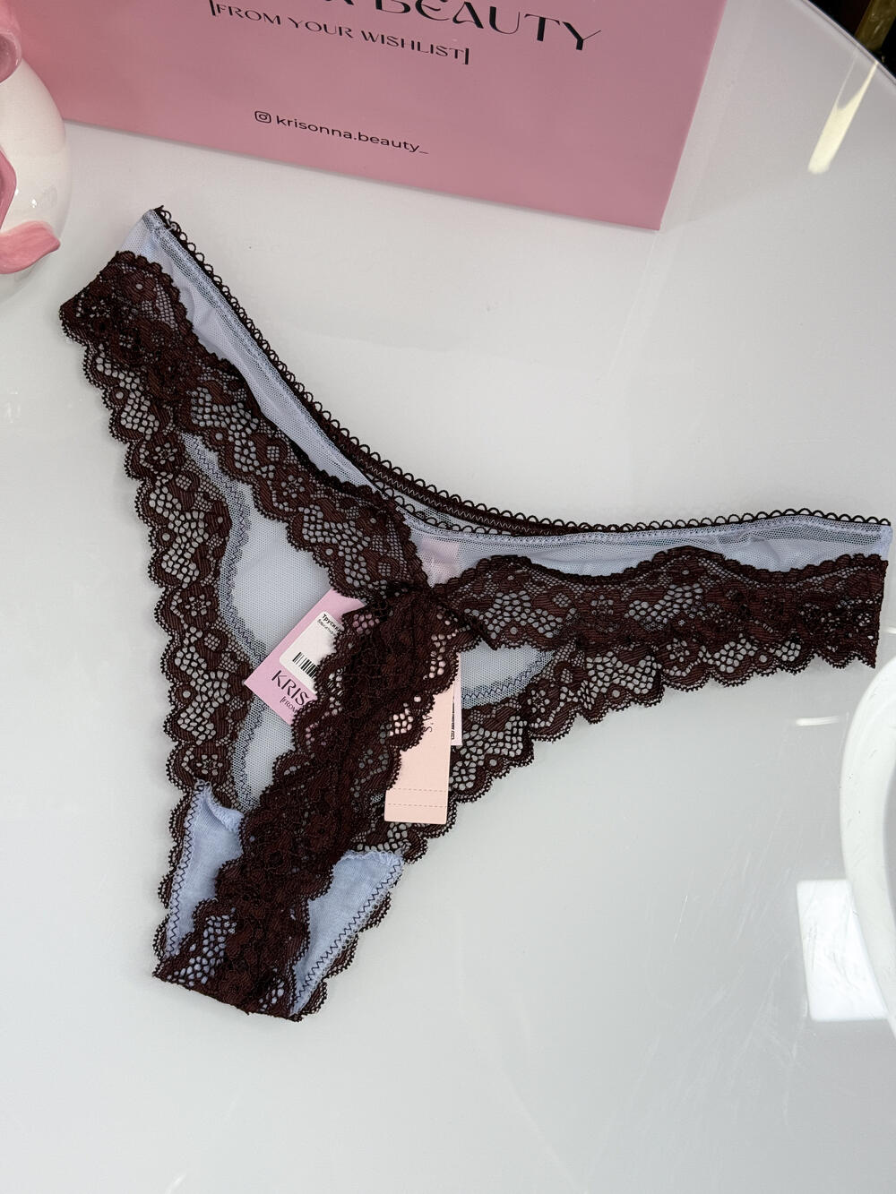 Tease Mesh Lace-Trim High-Leg Thong Panty розмір S Light Blue (72LL) 