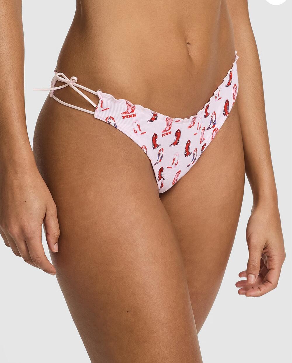 Трусики Cotton Side-Tie Thong Panty розмір S Pink Tulip Cowboy Boots Print Side 