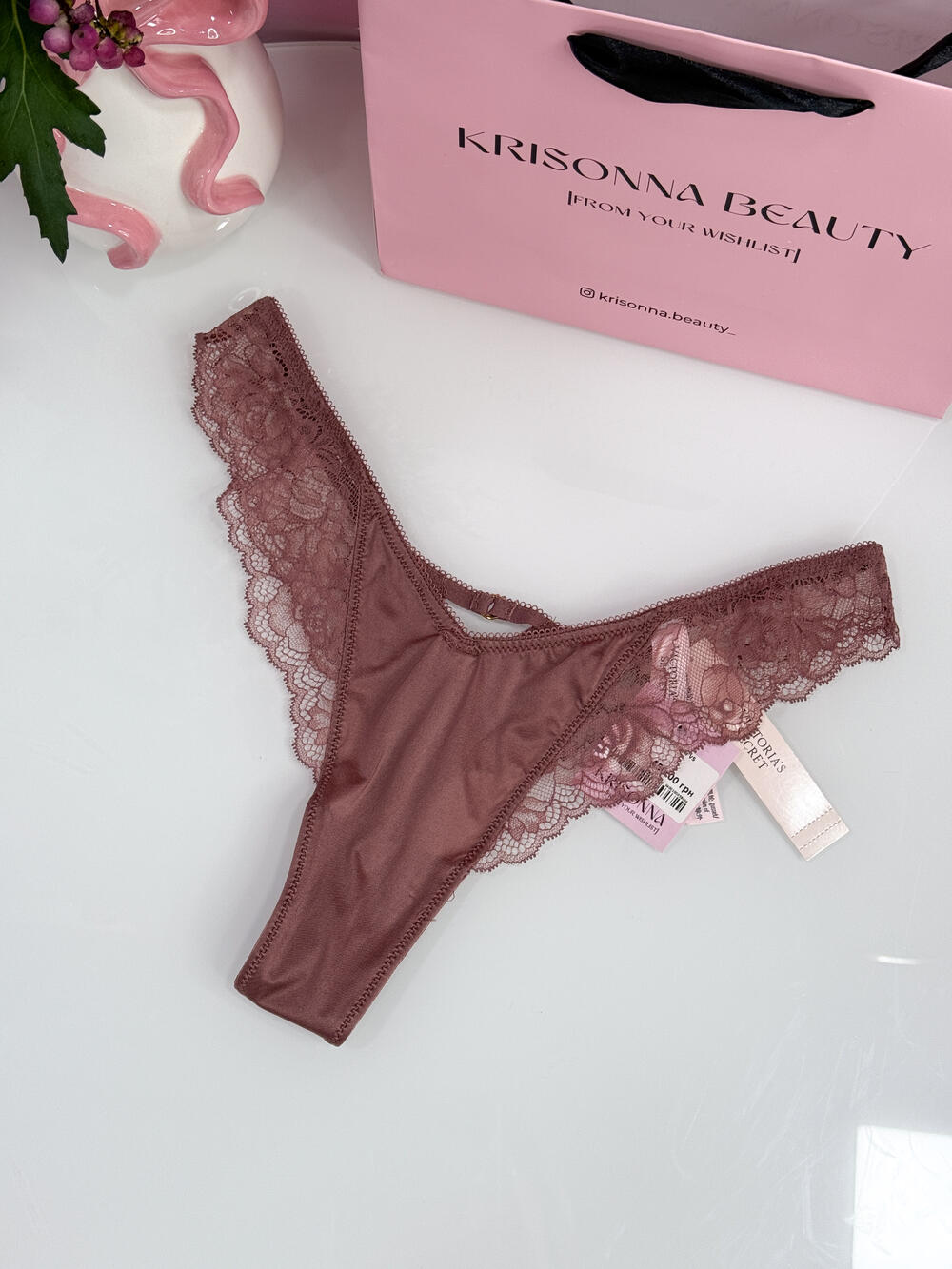 Rose Lace-Trim High-Leg Thong Panty розмір S Vintage Rose (91Q7) 