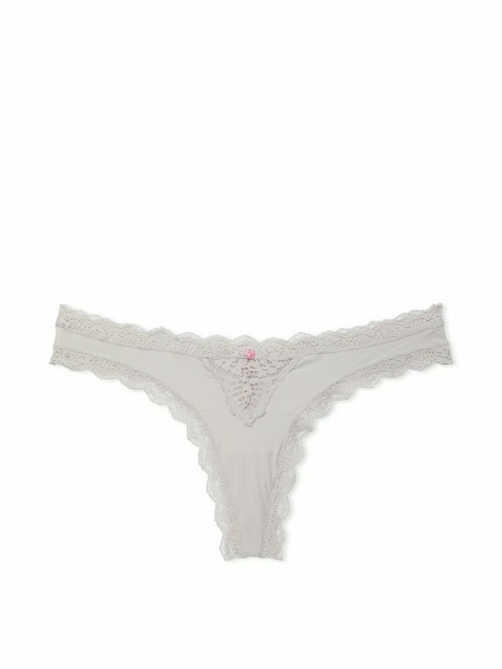Lace-Trim Thong Panty розмір S Silver Pearl (83B2) 