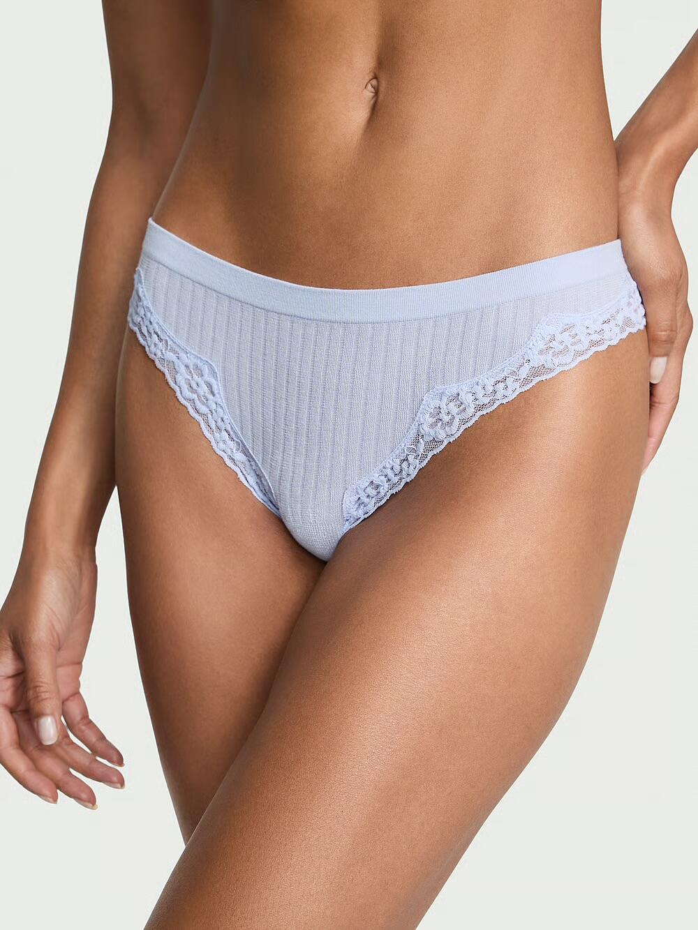 Seamless Rib Lace-Trim Thong Panty розмір M Soft iris 33P4 