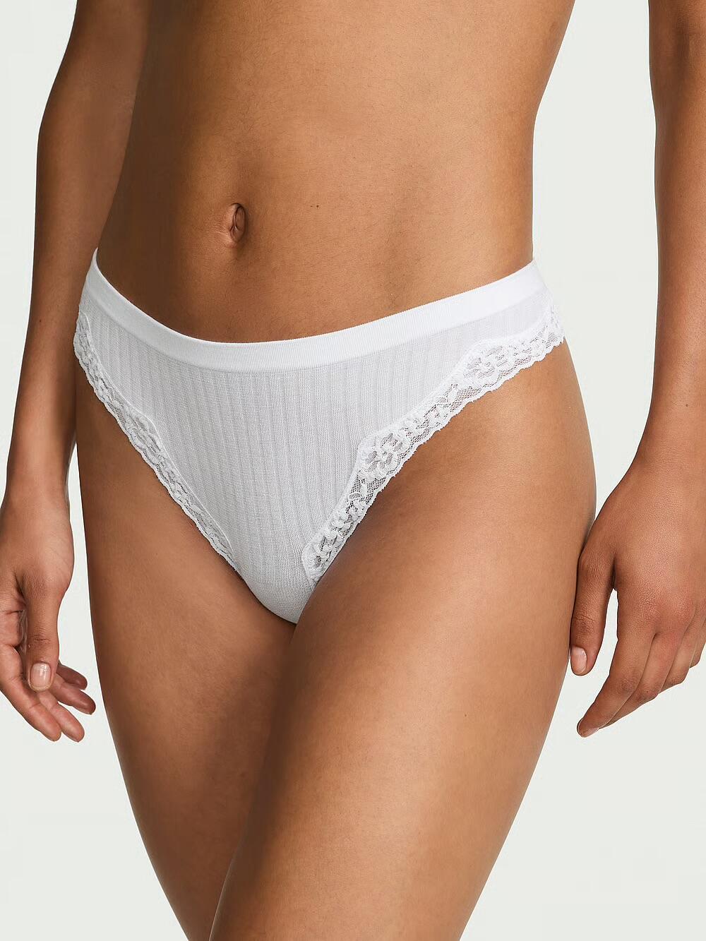 Seamless Rib Lace-Trim Thong Panty розмір S vs White 95D1 