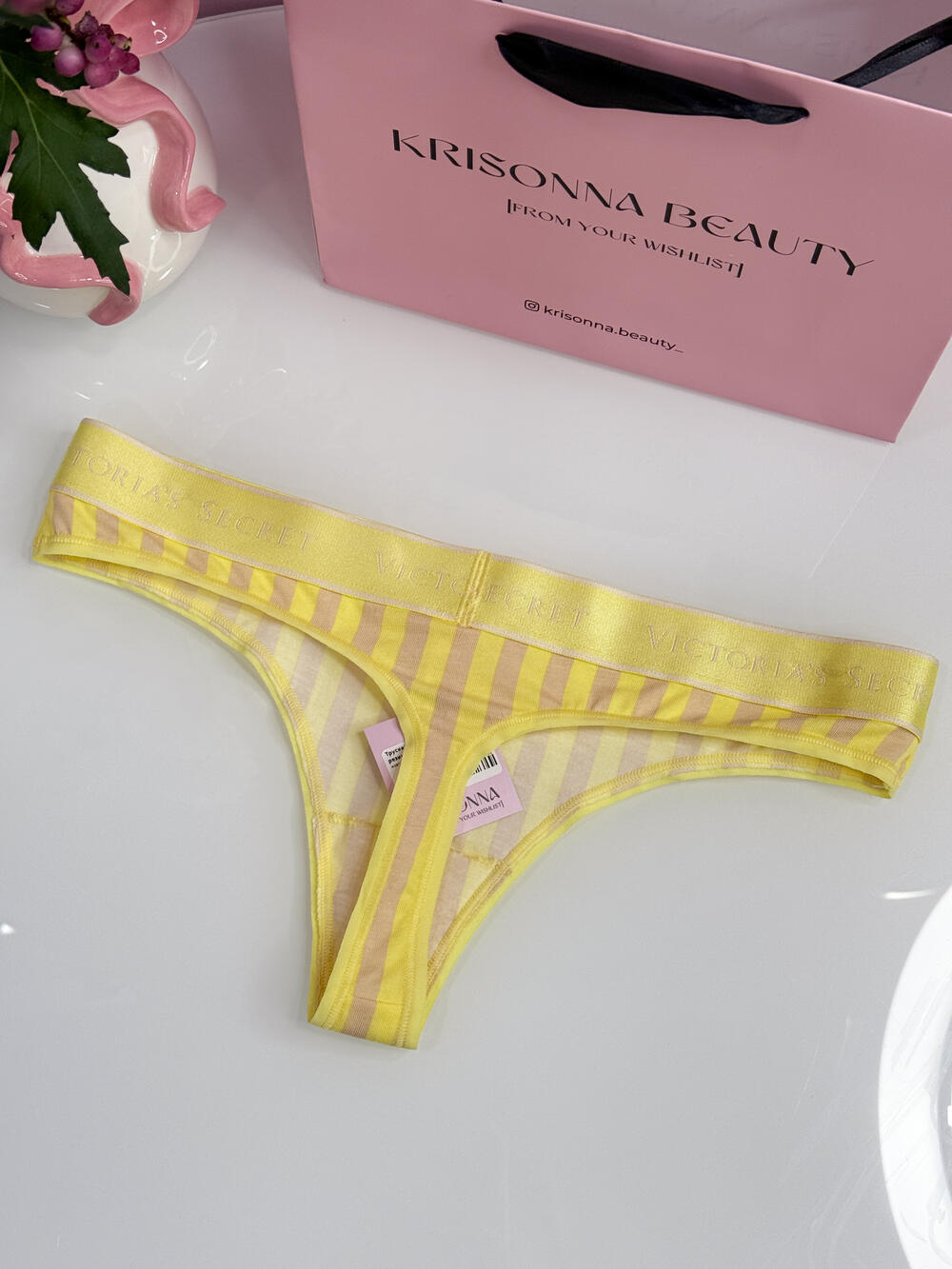 Logo Cotton Thong Panty розмір S жовті у смужку 