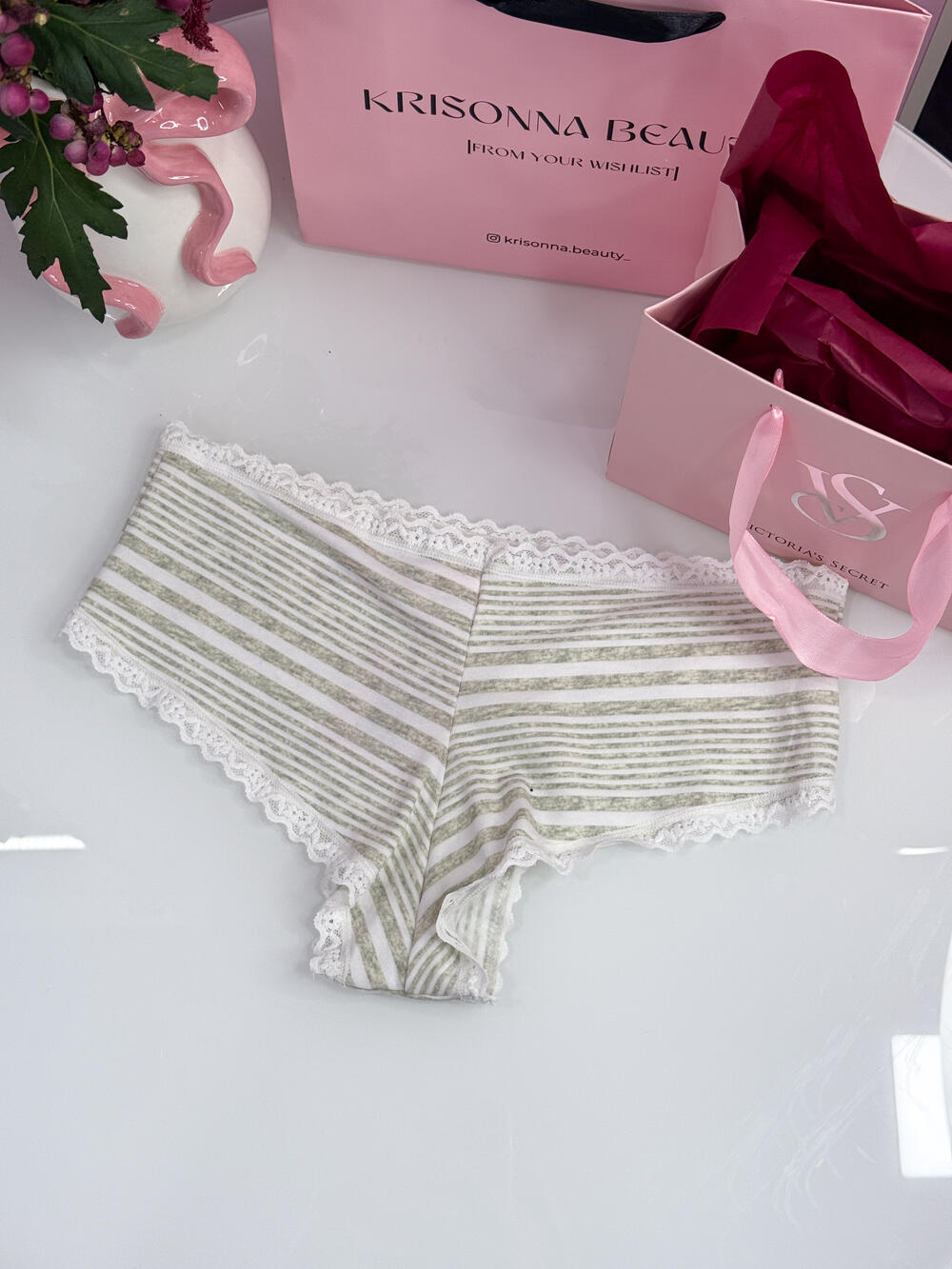 Cotton Lace-Waist Cheeky Panty розмір S grey/white 