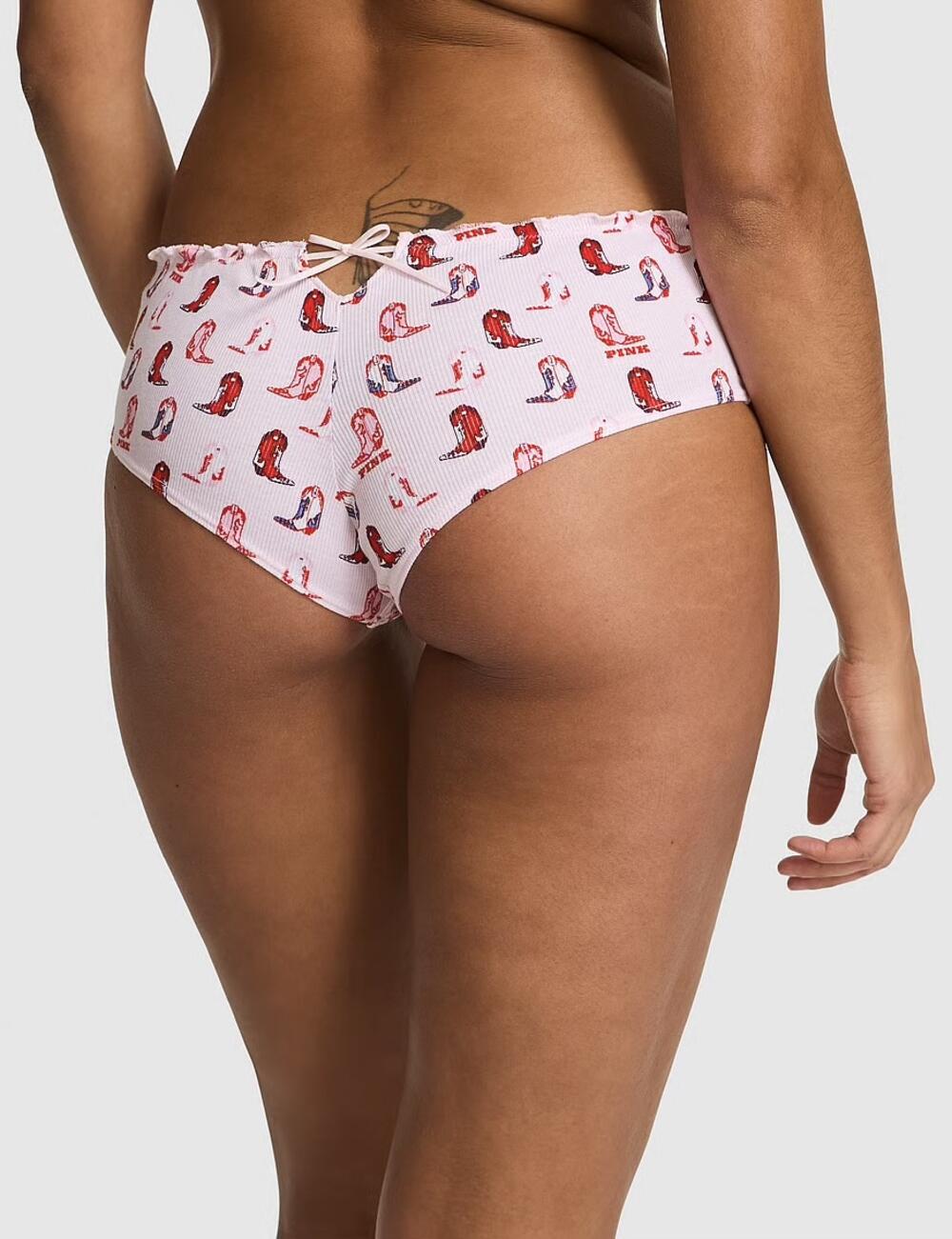 Cotton Cheeky Panty розмір S Pink Tulip Cowboy Boots Print Side 