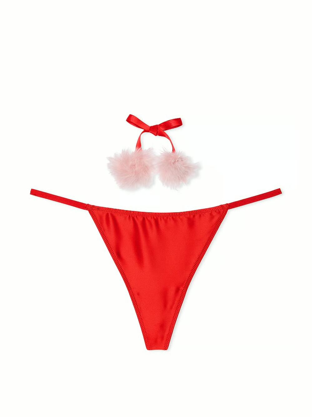 Satin Pom Pom V-String Panty розмір М Bright Vermillion (92Q4) 