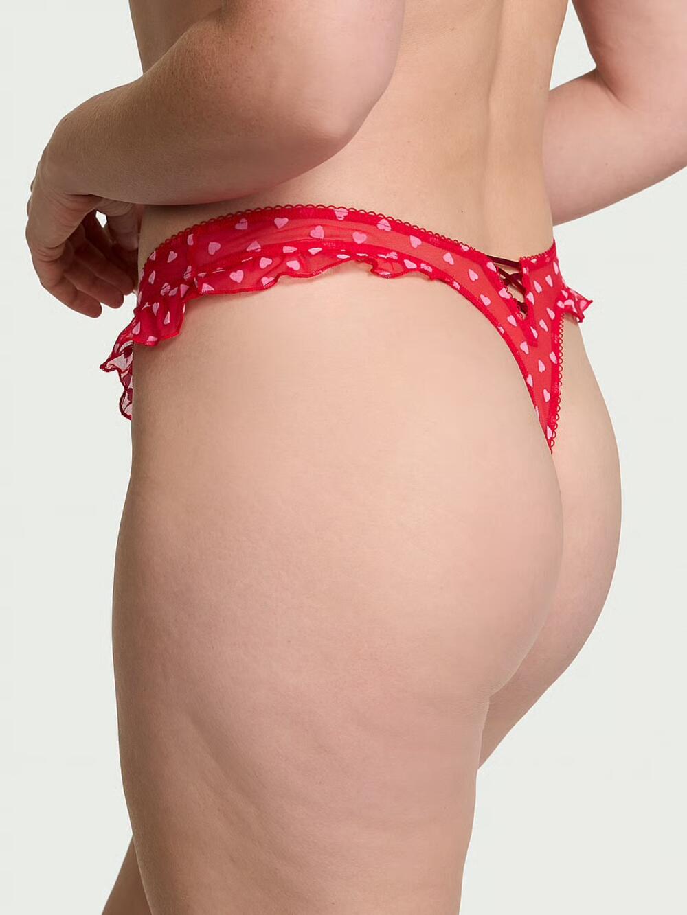 Tease High-Leg Scoop Thong Panty розмір М Bright Vermillion Hearts  (71NN) 