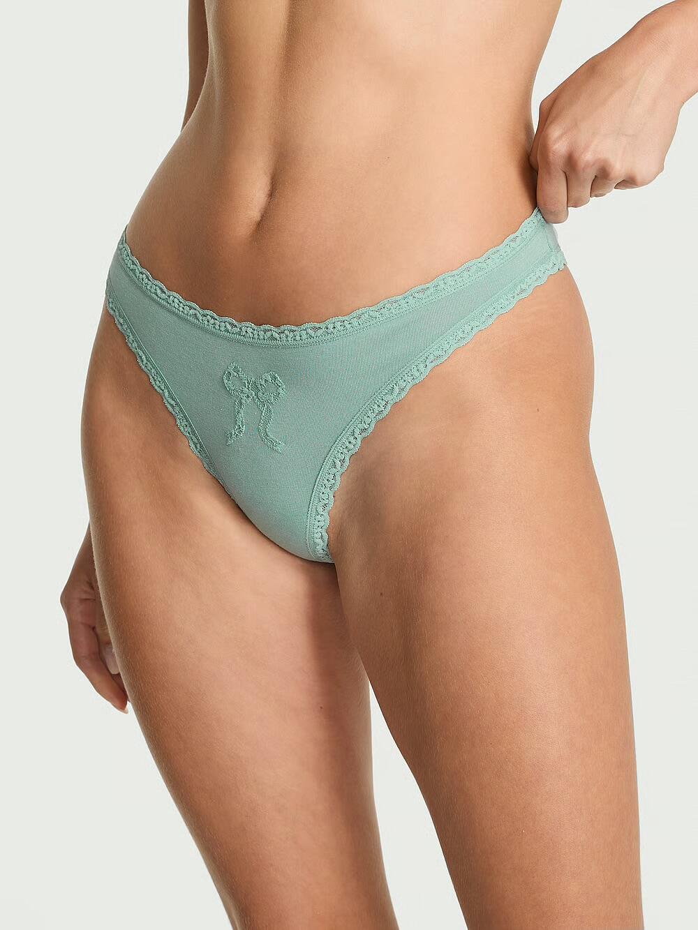 Cotton Lace Bow Thong Panty розмір М Green Stone (7CZL) 