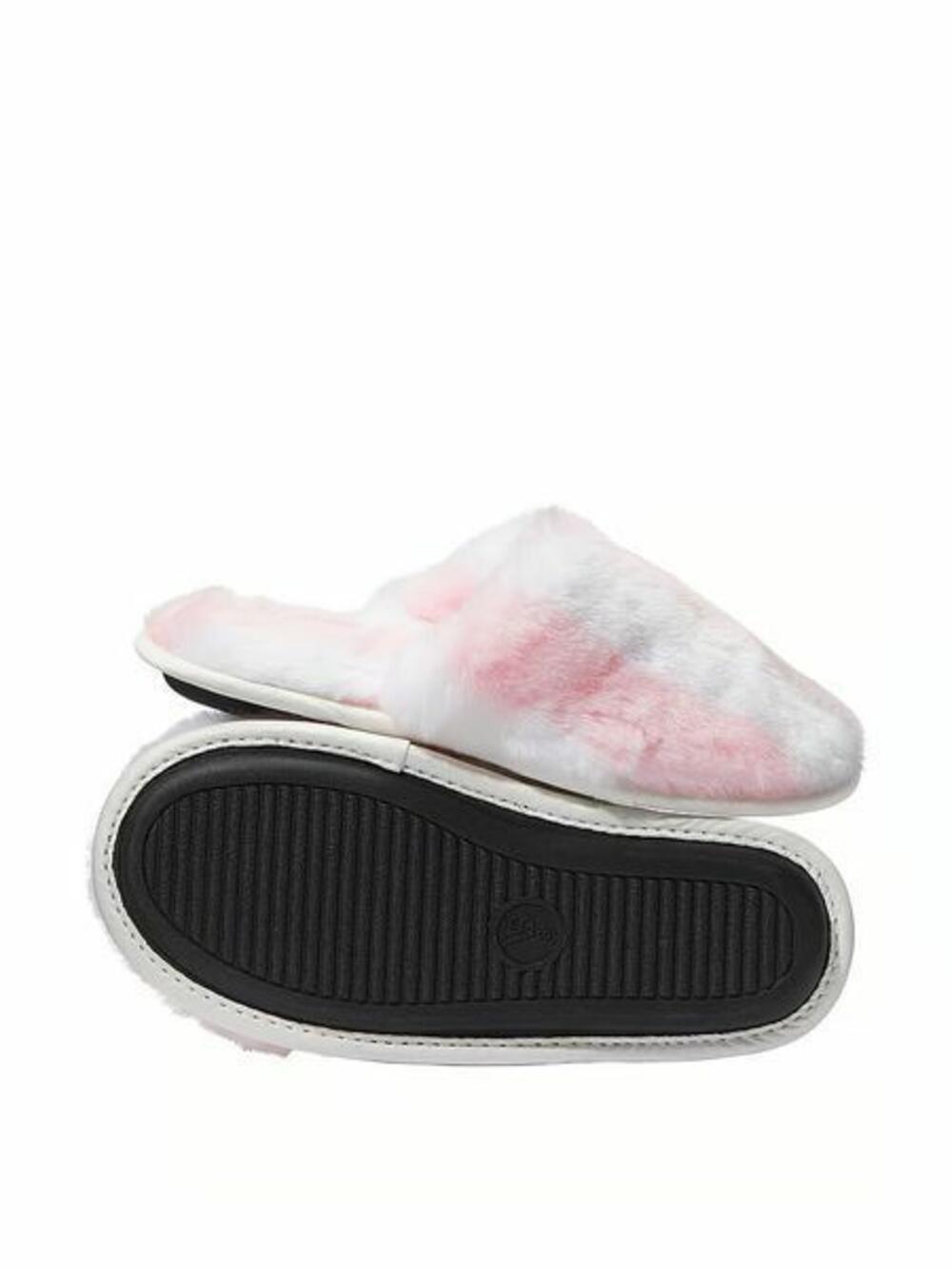 Капці розмір М Closed-Toe Faux Fur Logo Slippers рожеві у смужку 