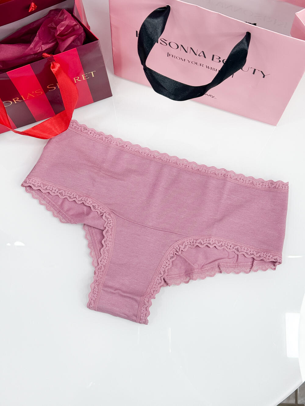 Lace-Trim Cotton Cheeky Panty розмір М рожеві 