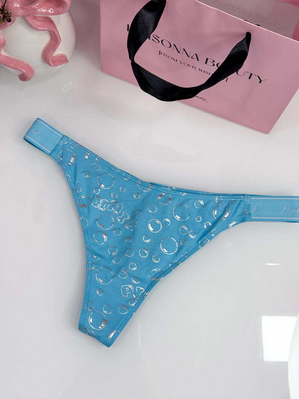 Logo Cotton High-Leg Thong Panty розмір М Aqua Chill Foil Bubble Print (77KO) 