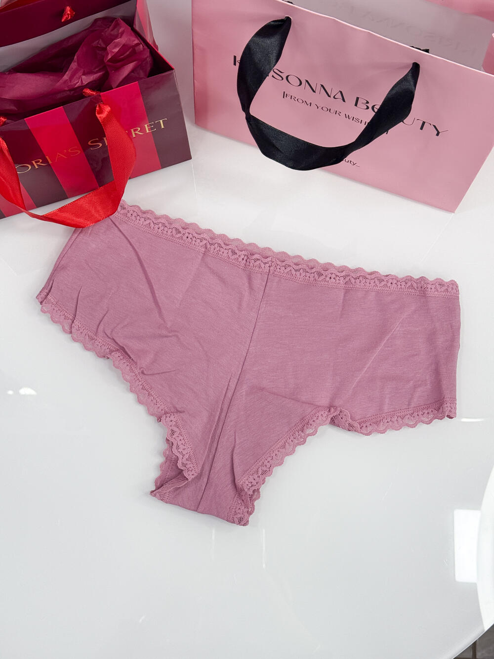 Lace-Trim Cotton Cheeky Panty розмір М рожеві 