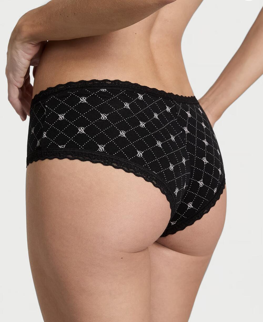 Lace-Trim Cotton Cheeky Panty розмір М чорні з лого   