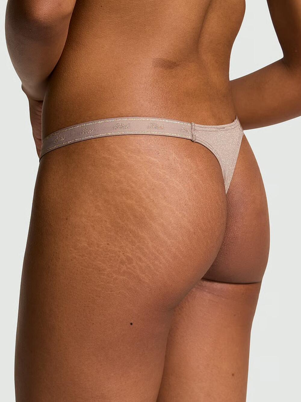 Logo Cotton Shimmer Micro Thong Panty розмір М Iced Coffee Sparkle Knit (6F7M)