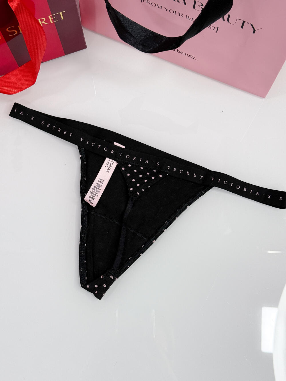 Stretch Cotton V-String Panty розмір L чорні горошок