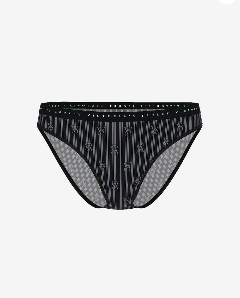 Stretch Cotton Bikini Panty розмір М Black Logo Stripes (77PR) 