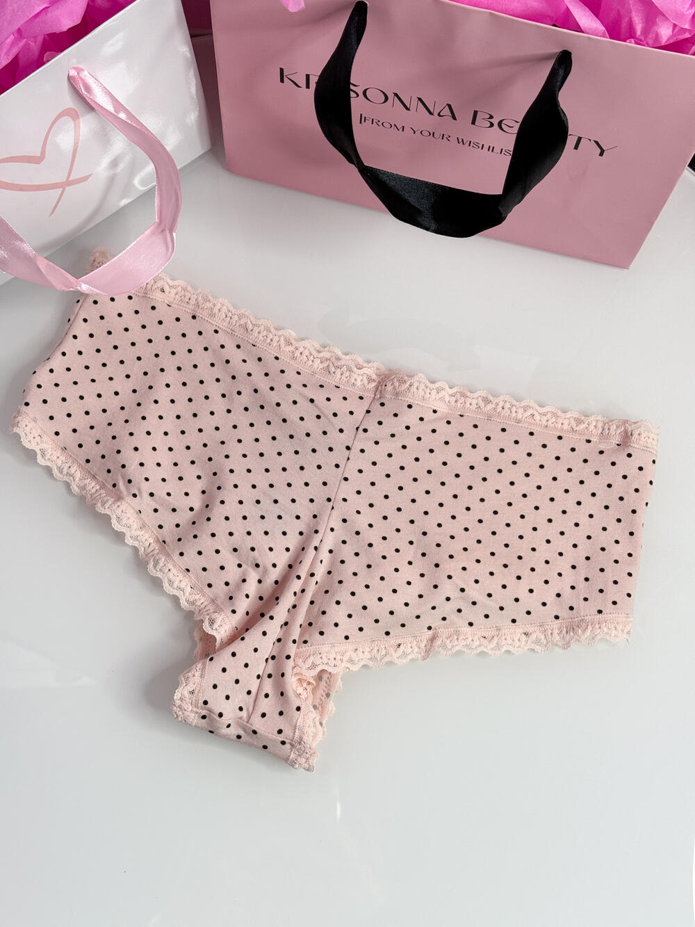 Cotton Lace-Waist Cheeky Panty розмір М рожеві горошок 