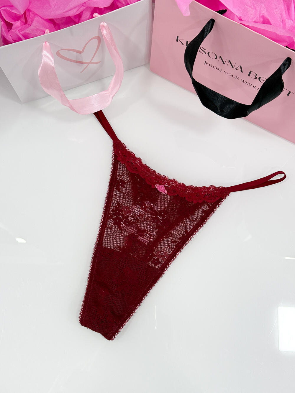 Lace String Thong Panty розмір L бургунді 