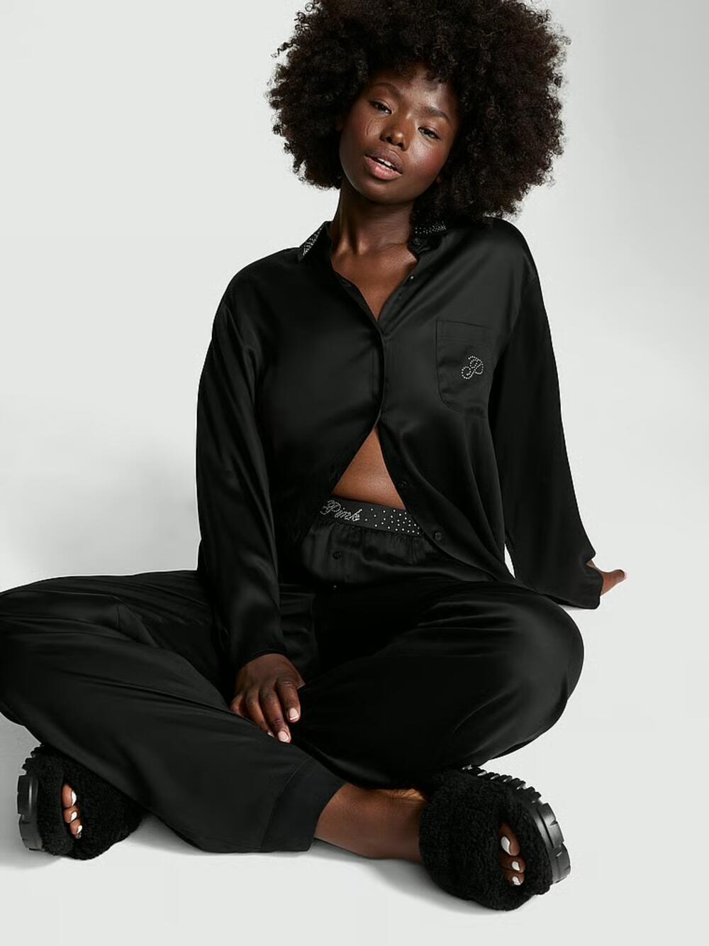 Розмір М Silky Sleep Shine Long Pajama Set Black 