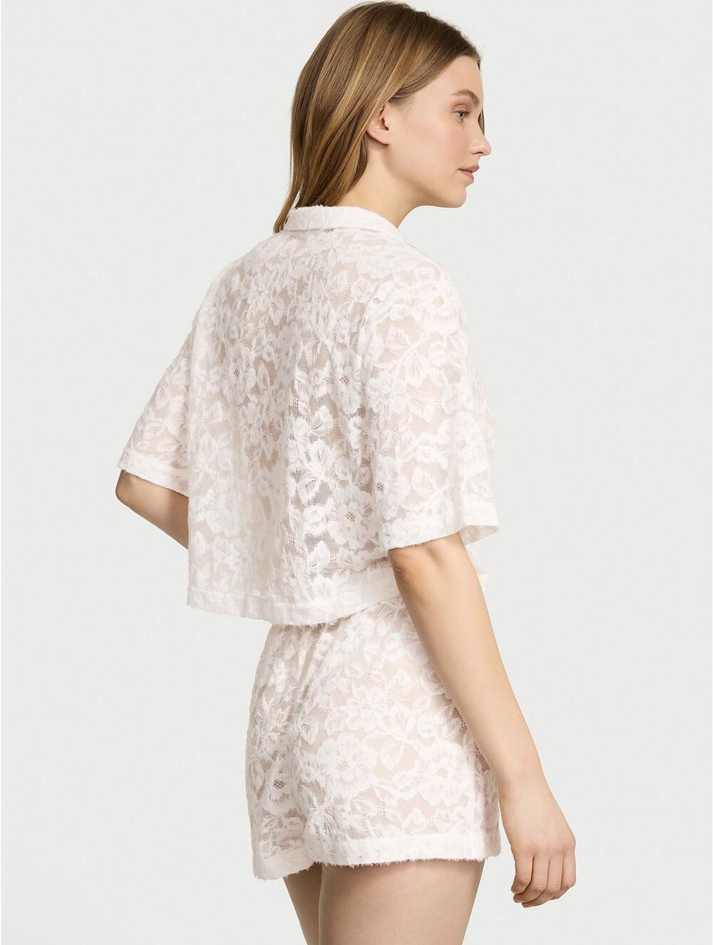 Розмір XS Мереживна піжамка з шортиками молочна 