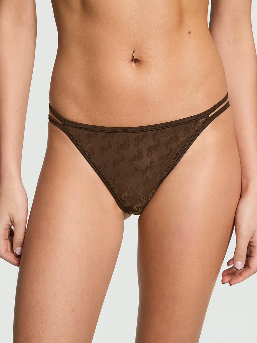 Logo Mesh Strappy Thong Panty розмір L GANACHE (6CUW) 