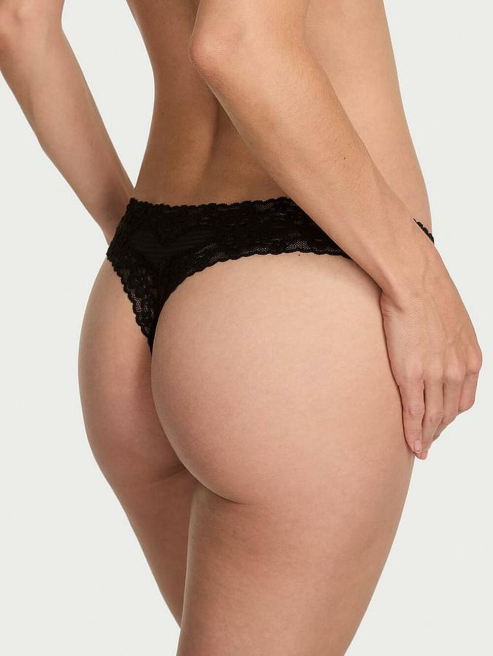 Cotton Shadow Stripe Lace-Waist Thong Panty розмір М Black (54A2)