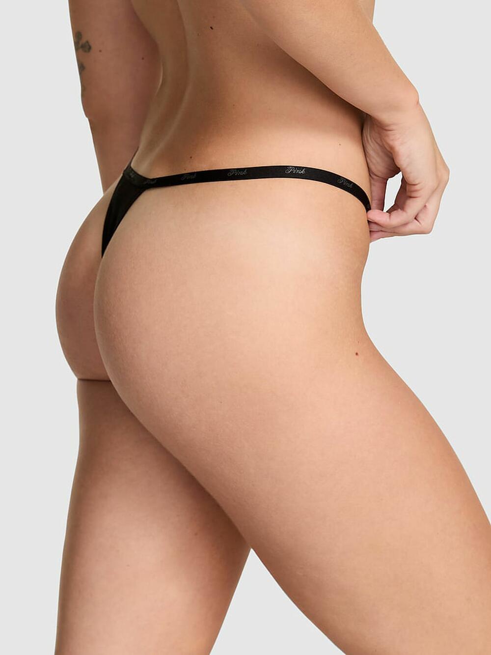 Logo Cotton Scoop Thong Panty розмір М Black Bow Diamante Graphic (6AZM) 