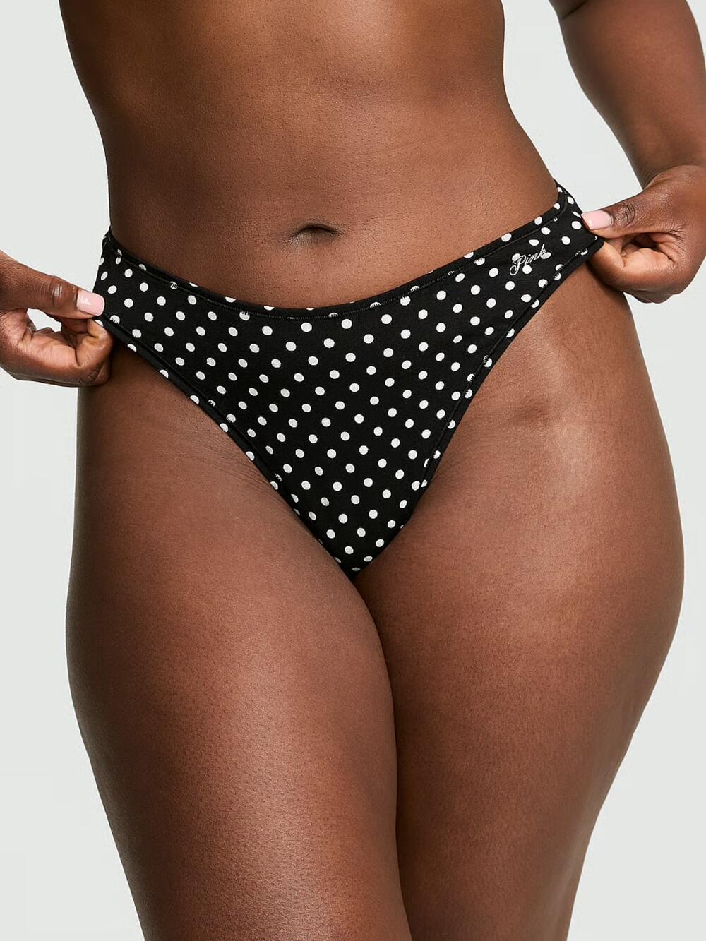 Cotton High-Leg Thong Panty розмір S Black White Dot Print (77JK) 