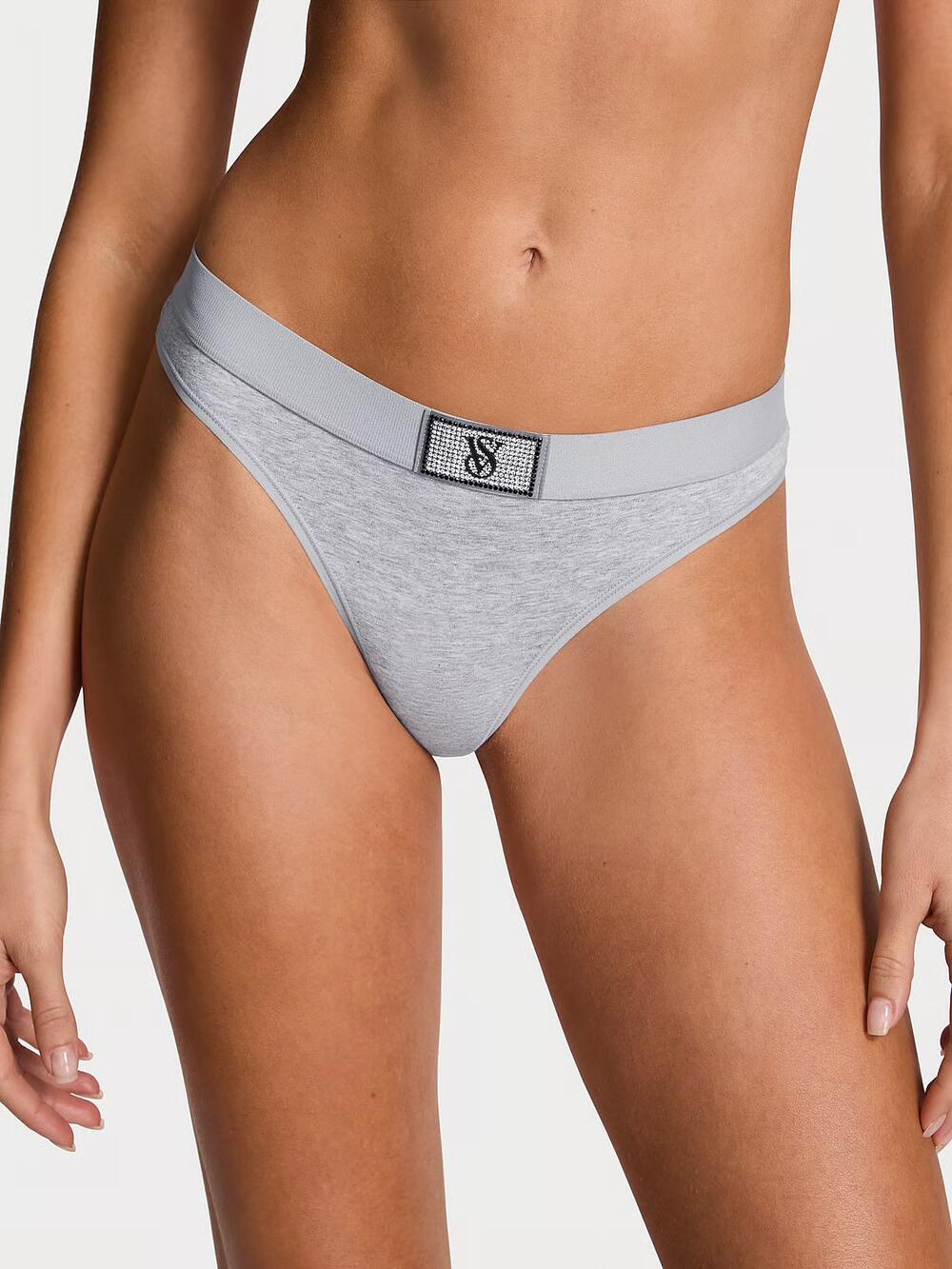 Logo Cotton Shine Patch Thong Panty розмір М Medium Heather Grey (1NG0) 