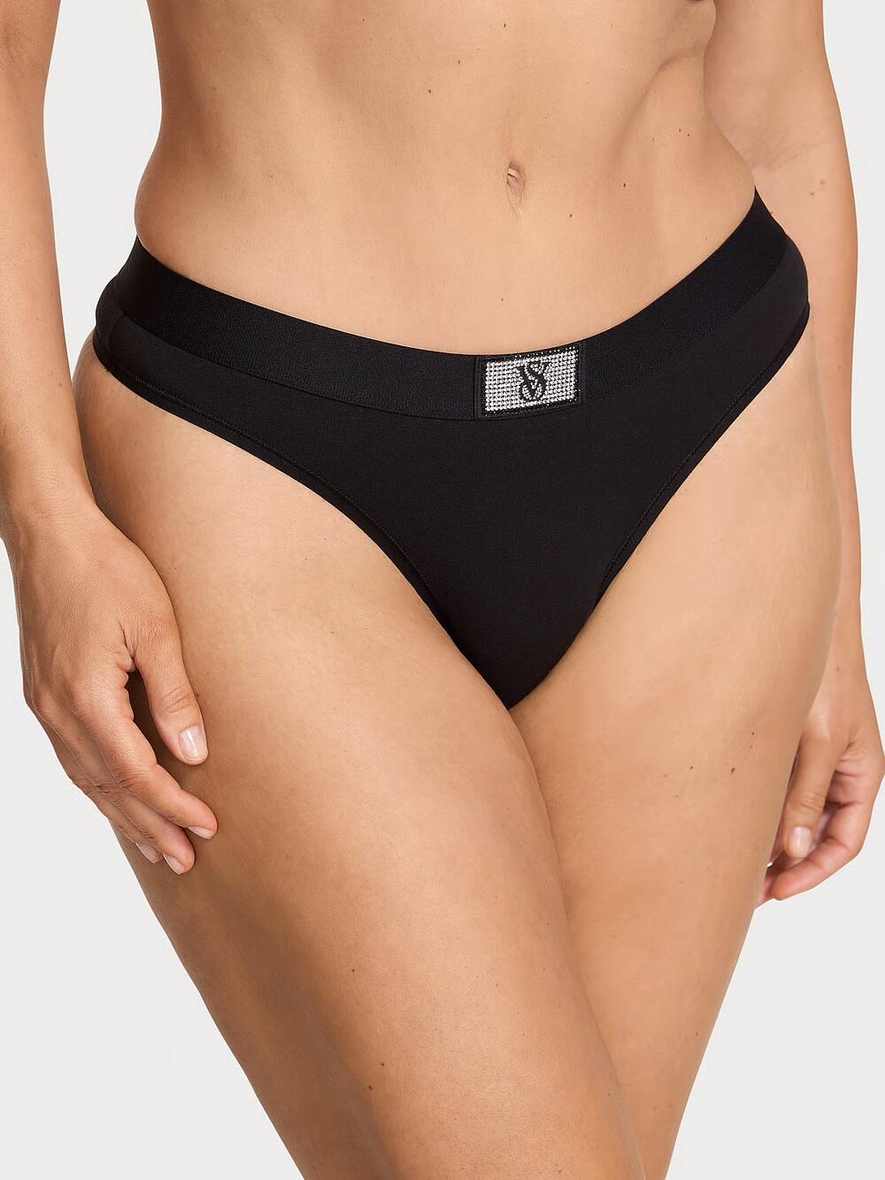 Logo Cotton Shine Patch Thong Panty розмір М Black (54A2) 