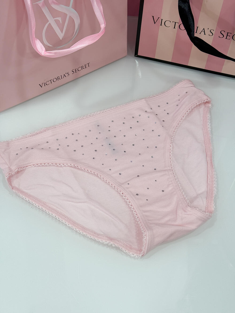 Stretch Cotton Bikini Panty розмір S рожеві зі стразами 